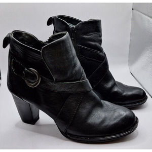 WOMENS BORN LEATHER ANKLE CRISS CROSS SHOLA BOOTS ZIP BOOTIES BLACK SZ 9.5